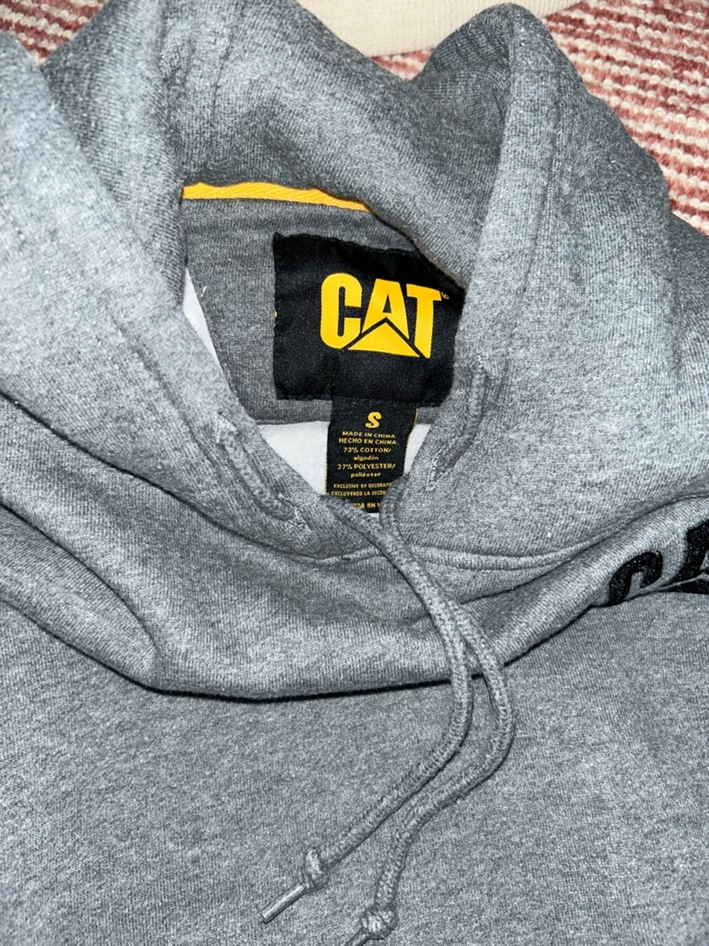 Caterpillar Gray Pullover Hoodie with Black CAT Logo - Picture 2 of 3